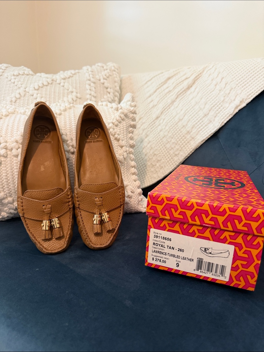 Tory Burch Tan Leather Tassel Driving Loafers